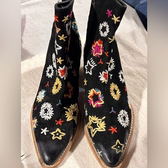 Free People Bowers Embroidered Ankle Boots in Black Celestial Suede - Picture 6 of 7